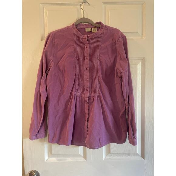 L.L. Bean Corduroy Prairie Button Up Shirt Pintuck Purple Long Sleeve Sz M - Picture 2 of 11